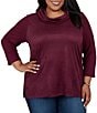 Ruby Rd. Plus Size Faux Suede Hatchi Knit Cowl Neck 3/4 Sleeve Top - Image 1