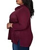 Ruby Rd. Plus Size Faux Suede Hatchi Knit Cowl Neck 3/4 Sleeve Top - Image 4