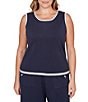 Ruby Rd. Plus Size Fine Gauge Jersey Knit Scoop Neck Sleeveless Sweater Tank, Color:Navy - Image 1