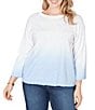 Ruby Rd. Plus Size Fine-Gauge Knit Ombre Wash Ribbed Crew Neck 3/4 Sleeve Sweater Top - Image 1