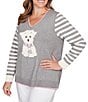 Ruby Rd. Plus Size Fine-Gauge Knit V-Neck Long Stripe Sleeve Maltese Sweater, Color:Grey Multi - Image 4