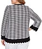 Ruby Rd. Plus Size Fine Gauge Stripe Scalloped Long Sleeve Button-Front Sweater - Image 2