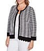 Ruby Rd. Plus Size Fine Gauge Stripe Scalloped Long Sleeve Button-Front Sweater - Image 4