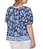 Ruby Rd. Plus Size Floral Border Print Split V-Neck Short Sleeve Tassel Tie Top - Image 2