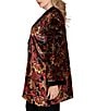 Ruby Rd. Plus Size Floral Burnout Velvet Shawl Collar Bracelet Sleeve Open-Front Cardigan, Color:Cherry Multi - Image 3