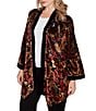Ruby Rd. Plus Size Floral Burnout Velvet Shawl Collar Bracelet Sleeve Open-Front Cardigan, Color:Cherry Multi - Image 4