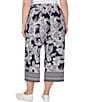 Color:Black/White - Image 2 - Plus Size Floral Geo Border Print Wide Leg Pull-On Coordinating Capri Pants