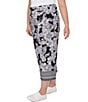 Color:Black/White - Image 4 - Plus Size Floral Geo Border Print Wide Leg Pull-On Coordinating Capri Pants