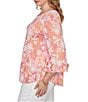 Ruby Rd. Plus Size Floral Scoop Neck 3/4 Ruffle Trim Sleeve Top - Image 3