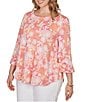 Ruby Rd. Plus Size Floral Scoop Neck 3/4 Ruffle Trim Sleeve Top - Image 4