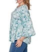 Ruby Rd. Plus Size Floral Scoop Neck 3/4 Ruffle Trim Sleeve Top - Image 3