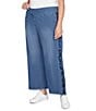 Ruby Rd. Plus Size Floral Soft Flocked Pull-On Bootcut Ankle Jeans, Color:Indigo - Image 4