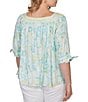 Ruby Rd. Plus Size Floral Square Neck Elbow Tie Sleeve Pleated Top - Image 2