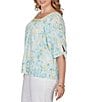 Ruby Rd. Plus Size Floral Square Neck Elbow Tie Sleeve Pleated Top - Image 4