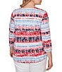 Ruby Rd. Plus Size Floral Stripe Envelope Neck 3/4 Sleeve Knit Top - Image 2