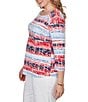 Ruby Rd. Plus Size Floral Stripe Envelope Neck 3/4 Sleeve Knit Top - Image 4
