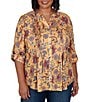 Ruby Rd. Plus Size Floral Vine V-Neck 3/4 Roll-Tab Sleeve Button Front Shirt - Image 1