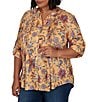 Ruby Rd. Plus Size Floral Vine V-Neck 3/4 Roll-Tab Sleeve Button Front Shirt - Image 3