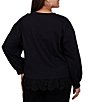 Ruby Rd. Plus Size French Terry Delicate Beaded V-Neck Long Sleeve Lace Hem Top - Image 2