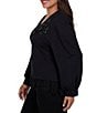 Ruby Rd. Plus Size French Terry Delicate Beaded V-Neck Long Sleeve Lace Hem Top - Image 3
