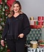 Ruby Rd. Plus Size French Terry Delicate Beaded V-Neck Long Sleeve Lace Hem Top - Image 4