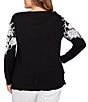 Ruby Rd. Plus Size Fuzzy Eyelash Jaquard Knit Floral Placement Crew Neckline Sweater, Color:Black - Image 2