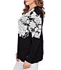 Ruby Rd. Plus Size Fuzzy Eyelash Jaquard Knit Floral Placement Crew Neckline Sweater, Color:Black - Image 3