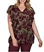 Ruby Rd. Plus Size Gauze Foliage Airy V-Neck Short Flutter Sleeve Top - Image 1