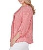 Color:Punch Multi - Image 3 - Plus Size Gingham Print Woven Round Band Collar 3/4 Roll-Tab Sleeve Blouse