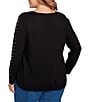 Ruby Rd. Plus Size Gleaming Grommet Embellished Fine-Gauge Boat Neck Sweater, Color:Black - Image 2
