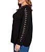 Ruby Rd. Plus Size Gleaming Grommet Embellished Fine-Gauge Boat Neck Sweater, Color:Black - Image 3
