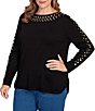 Ruby Rd. Plus Size Gleaming Grommet Embellished Fine-Gauge Boat Neck Sweater, Color:Black - Image 4