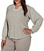 Ruby Rd. Plus Size Hatchi Knit Horseshoe Neck Long Sleeve Top - Image 3