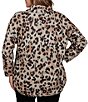 Ruby Rd. Plus Size Hatchi Knit Leopard Print Draped Drawstring Cowl Neck Long Sleeve Top - Image 2