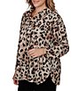 Ruby Rd. Plus Size Hatchi Knit Leopard Print Draped Drawstring Cowl Neck Long Sleeve Top - Image 3