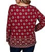 Ruby Rd. Plus Size Hatchi Knit Medallion Border Print Scoop Neck Bracelet Length Sleeve Top - Image 2
