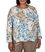 Ruby Rd. Plus Size Hatchi Textured Knit Watercolor Scoop Neck Bracelet Length Sleeve Top - Image 1