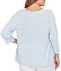 Ruby Rd. Plus Size Heather Speckeled Ribbed Knit Crew Neck 3/4 Sleeve Side Vented Top, Color:Bluebell Heather - Image 2