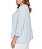 Ruby Rd. Plus Size Heather Speckeled Ribbed Knit Crew Neck 3/4 Sleeve Side Vented Top, Color:Bluebell Heather - Image 3