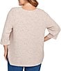 Ruby Rd. Plus Size Heather Speckeled Ribbed Knit Crew Neck 3/4 Sleeve Side Vented Top, Color:Biscotti Heather - Image 2
