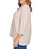 Ruby Rd. Plus Size Heather Speckeled Ribbed Knit Crew Neck 3/4 Sleeve Side Vented Top, Color:Biscotti Heather - Image 3