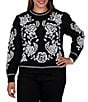 Ruby Rd. Plus Size Jacquard Knit Ivory Rose Crew Neck Long Sleeve Sweater - Image 1