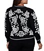 Ruby Rd. Plus Size Jacquard Knit Ivory Rose Crew Neck Long Sleeve Sweater - Image 2