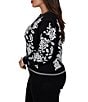Ruby Rd. Plus Size Jacquard Knit Ivory Rose Crew Neck Long Sleeve Sweater - Image 3