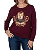 Ruby Rd. Plus Size Jacquard Knit Regal Corgi Scoop Neck Long Sleeve Sweater - Image 1