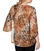 Ruby Rd. Plus Size Jacquard Knit Tie-Dye Zebra Keyhole Neck Bar 3/4 Sleeve Top, Color:Tan Multi - Image 2