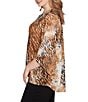Ruby Rd. Plus Size Jacquard Knit Tie-Dye Zebra Keyhole Neck Bar 3/4 Sleeve Top, Color:Tan Multi - Image 3