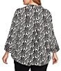 Ruby Rd. Plus Size Jacquard Knit Zebra Point Collar Bracelet Sleeve Button-Front Swing Jacket, Color:Black Multi - Image 2