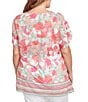 Ruby Rd. Plus Size Jersey Knit Floral Stripe Border Print Round Neck Short Sleeve Sharkbite Hem Top, Color:Bay Leaf/Multi - Image 2