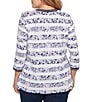 Ruby Rd. Plus Size Jersey Knit Floral Stripe Contrast Tipping Twist Front Hem Top, Color:Lilac Multi - Image 2